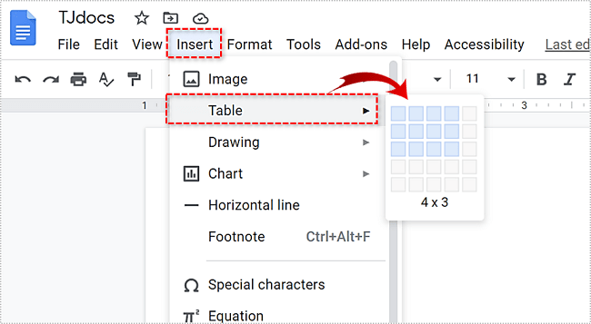 You should insert a table into your document
